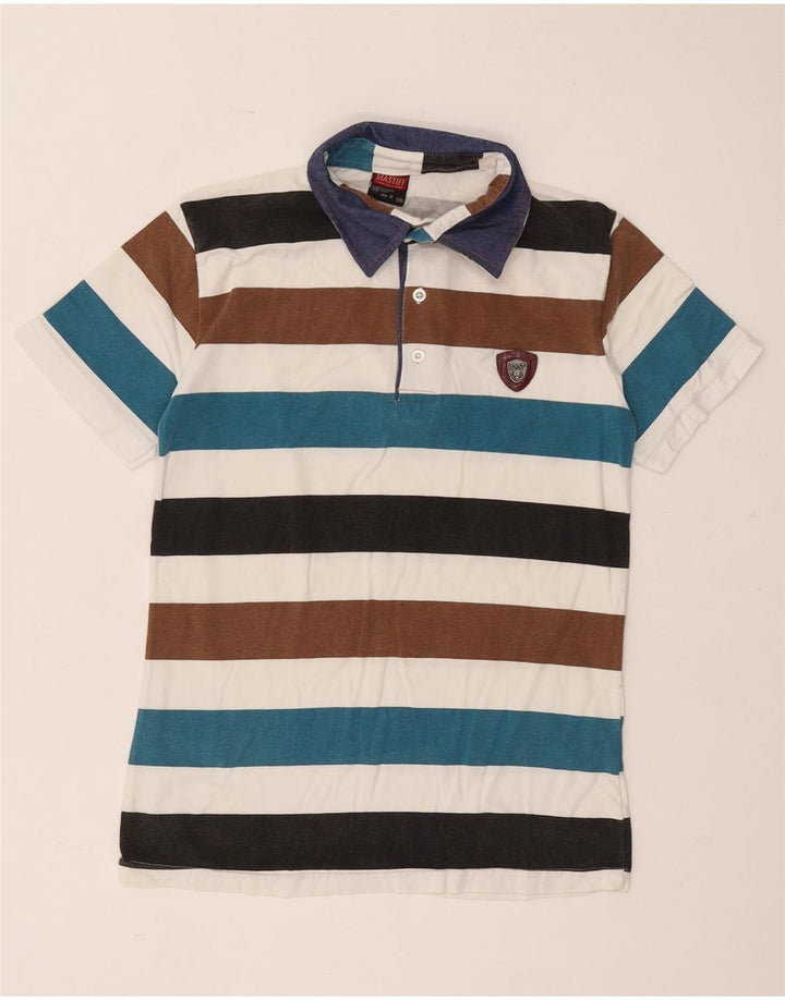 Vintage hombres rugby polo camisa medio multicolor rayas algodón