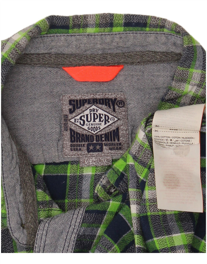 Superdry Camisa De Franela Mujer UK 44 Algodón A Cuadros Verde Medio