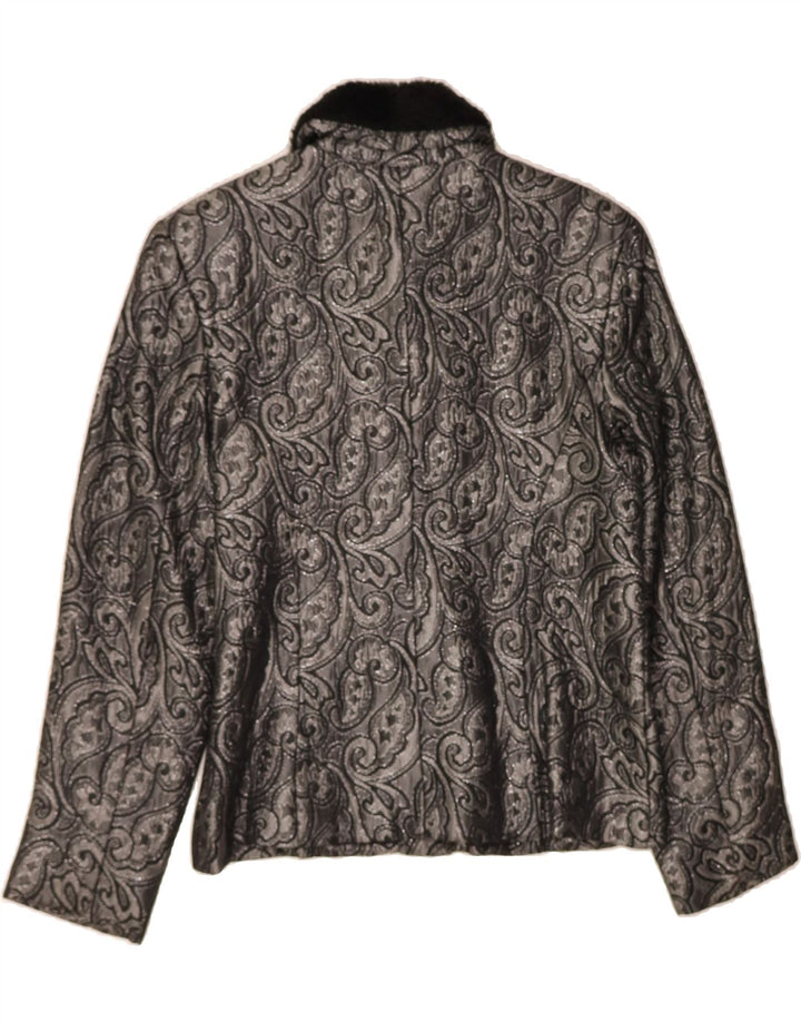 JESSICA MCCLINTOCK Womens 5 Button Blazer Jacket US 12 Large Grey Paisley Vintage Jessica McClintock and Second-Hand Jessica McClintock from Messina Hembry 