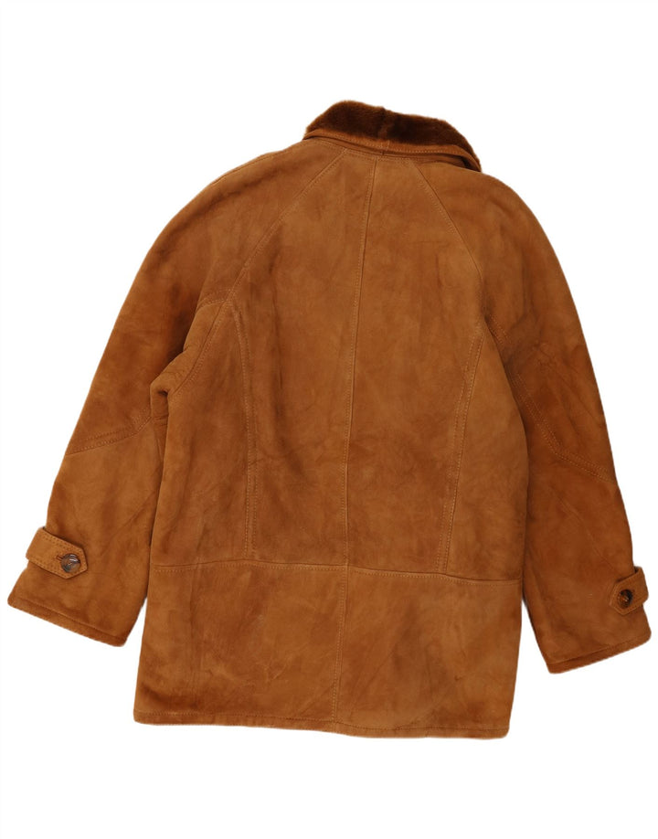 Chaqueta de piel de oveja vintage para hombre IT 54 2XL Marrón