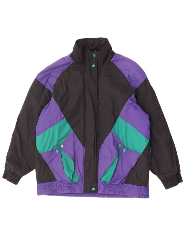 Vintage mujer cortavientos chaqueta Reino Unido 16 gran bloque de color multicolor