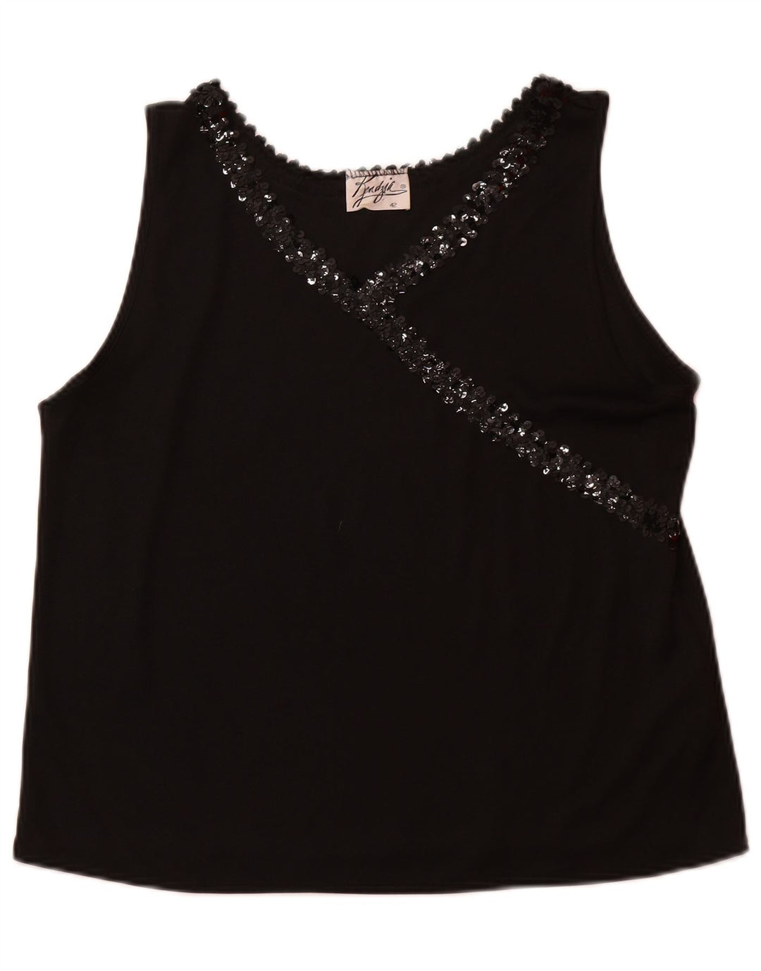VINTAGE Womens Sleeveless Blouse Top EU 42 Large Black Polyester