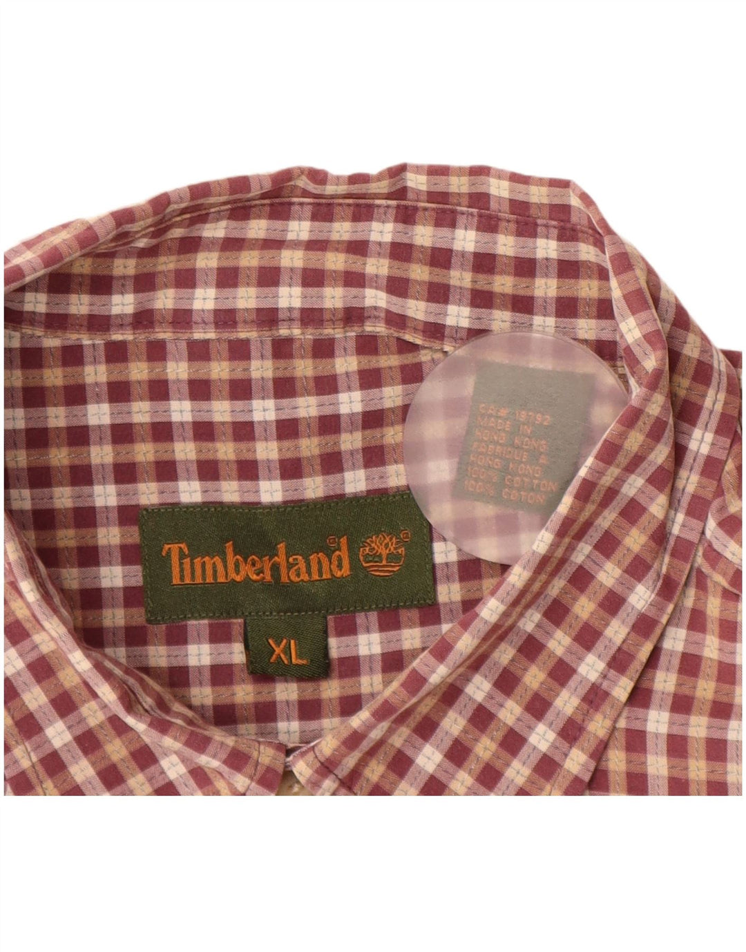 TIMBERLAND Camisa Manga Corta Hombre XL Borgoña Cuadros Algodón