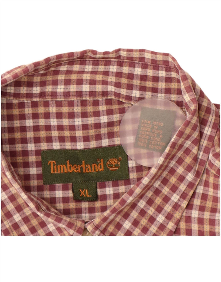 TIMBERLAND Camisa Manga Corta Hombre XL Borgoña Cuadros Algodón