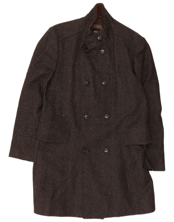 Hugo Boss Abrigo cruzado para hombre EU 50 Large Grey Herringbone