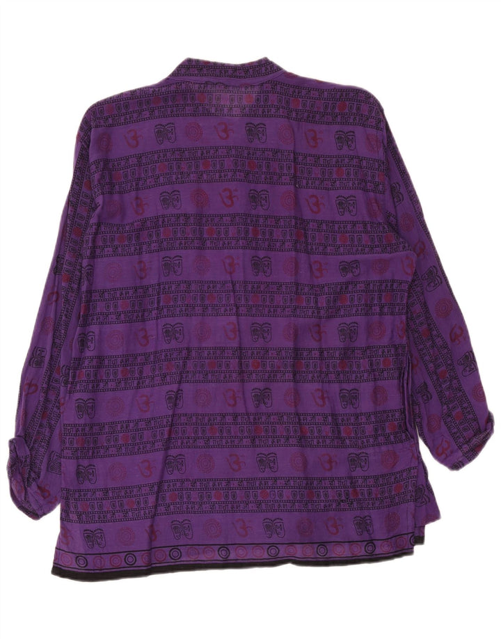 Vintage hombres patrón abstracto gráfico pullover camisa medio algodón púrpura