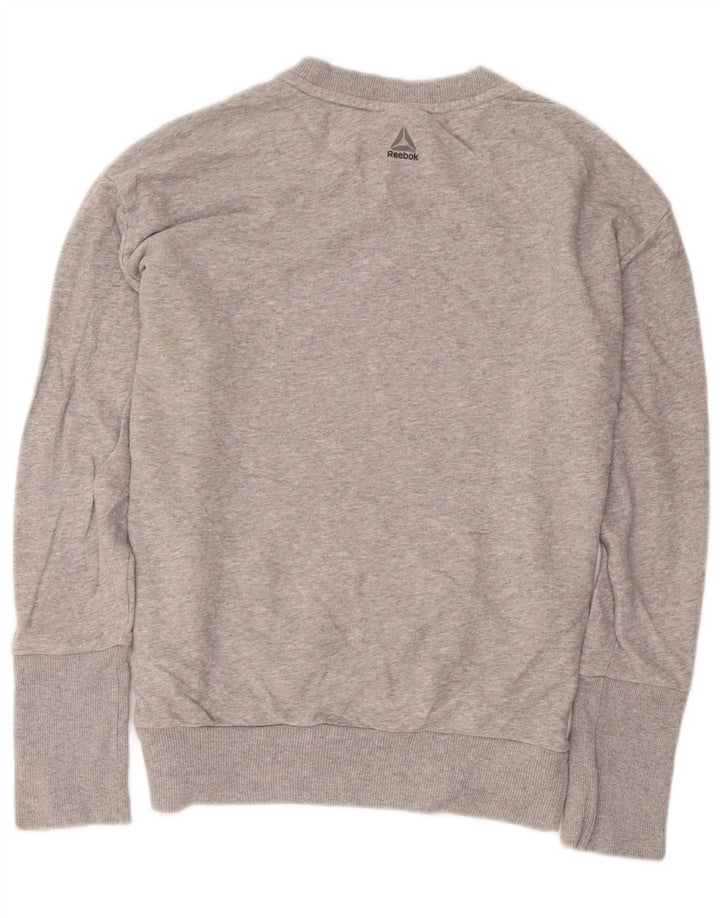 Reebok Sudadera extragrande para mujer, talla 8/10, algodón gris pequeño