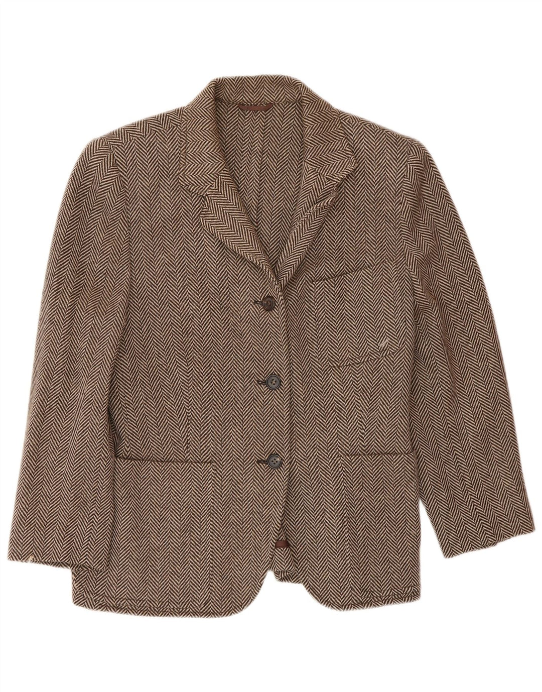 Piombo Chaqueta Blazer De Mujer De 3 Botones IT 44 Lana De Espiga Marrón Medio