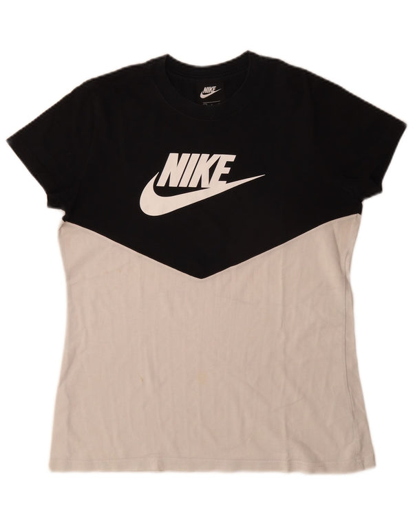 Nike Camiseta gráfica para mujer Top UK 10 Small Negro Colorblock Algodón