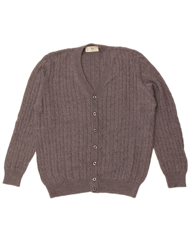 Vintage hombres Cardigan suéter grande lana gris