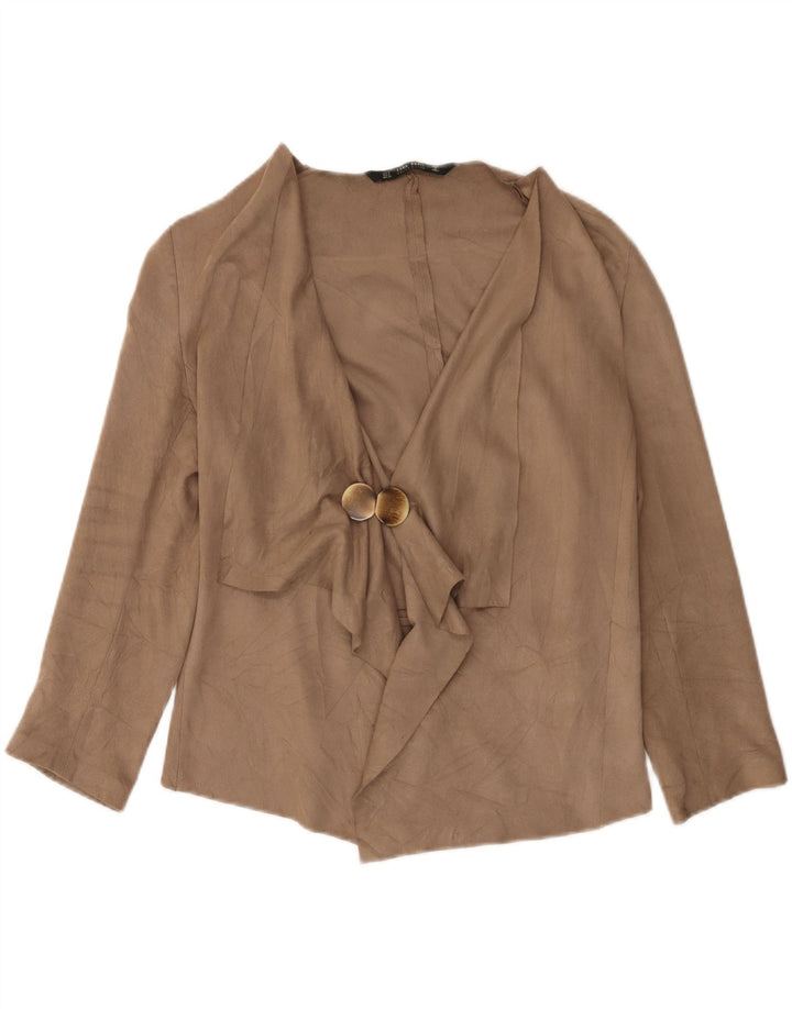 Zara Mujer Cárdigan Manga 3/4 Top UK 44 Poliéster Beige Medio