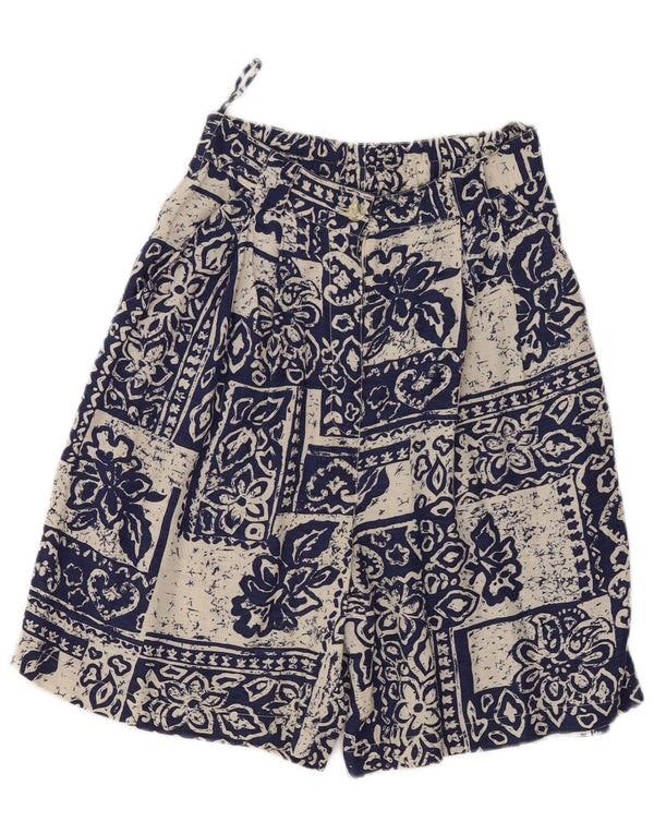 Vintage mujer cintura alta pegado pantalones cortos casuales medio W28 azul floral