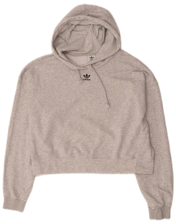 Adidas Womens Crop Oversized Hoodie Jumper UK 14 Medium Grey Flecked Cotton