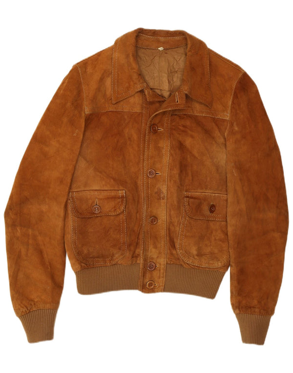 Vintage mujer bombardero ante chaqueta IT 50 cuero marrón grande