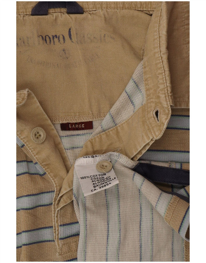 MARLBORO CLASSICS Polo para hombre grande a rayas beige