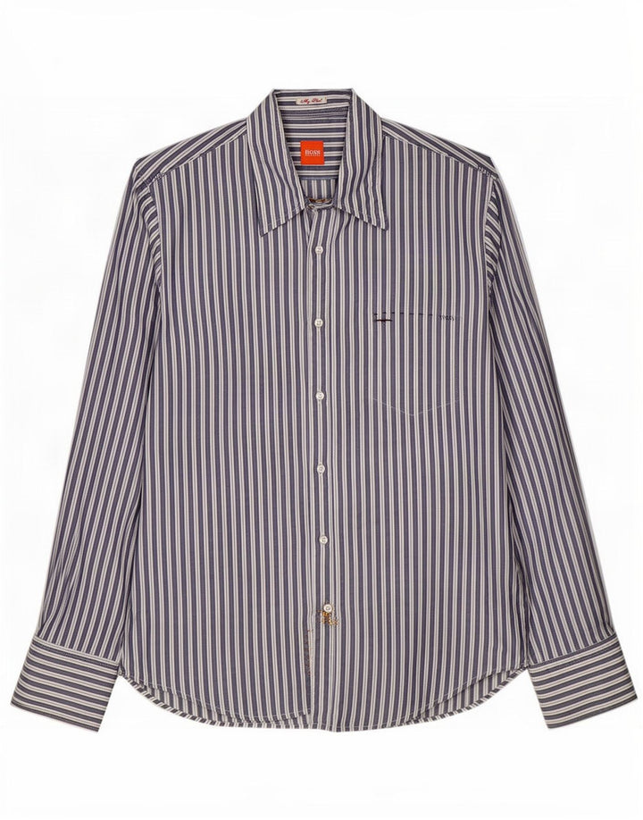 Camisa Hugo Boss Hombre Algodón Rayas Azul Medio
