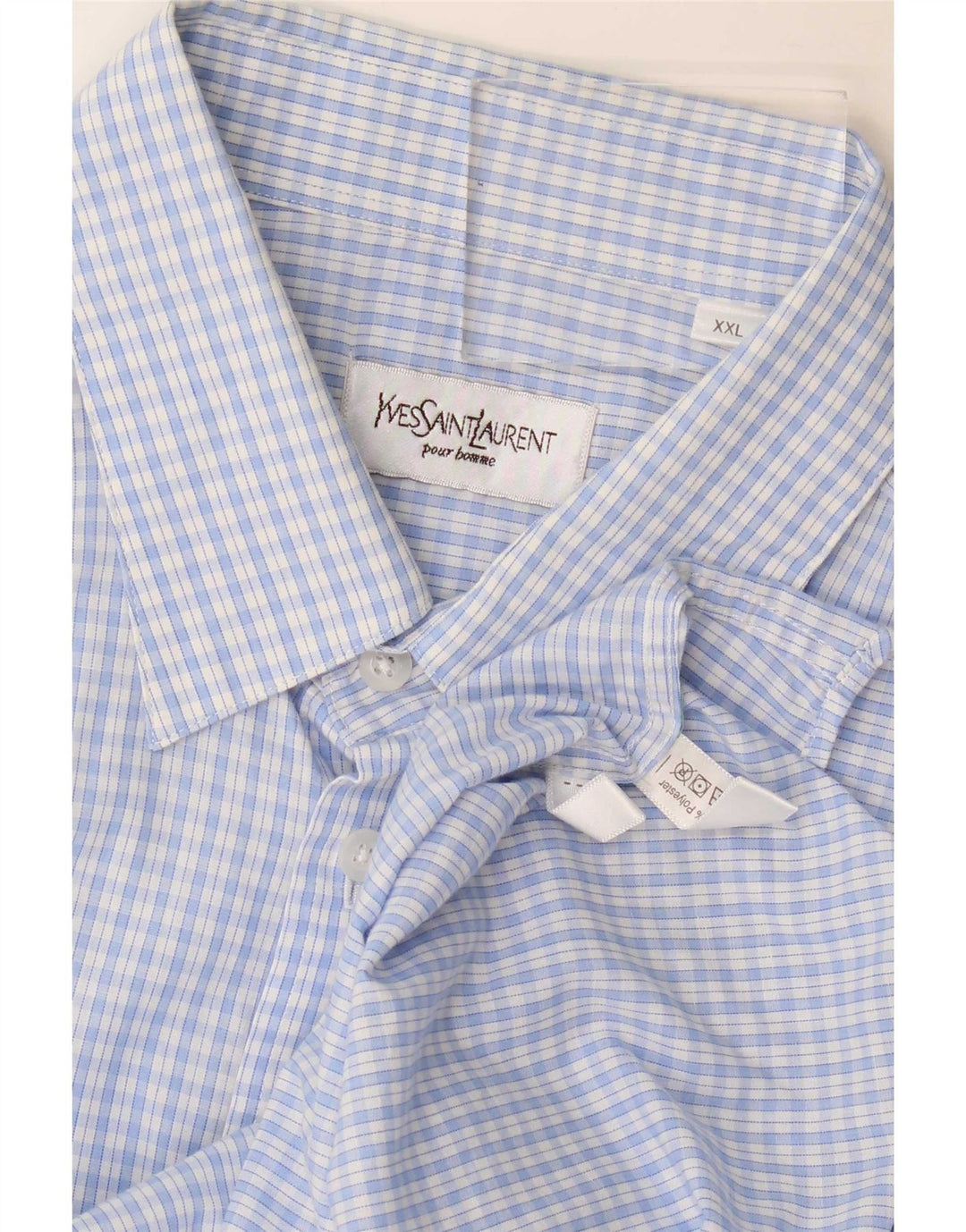 Yves Saint Laurent Camisa Hombre 2XL Algodón A Cuadros Azul