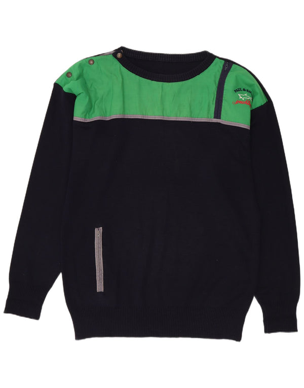 Paul & Shark Mens Boat Neck Jumper Sweater Medium Navy Blue Colourblock