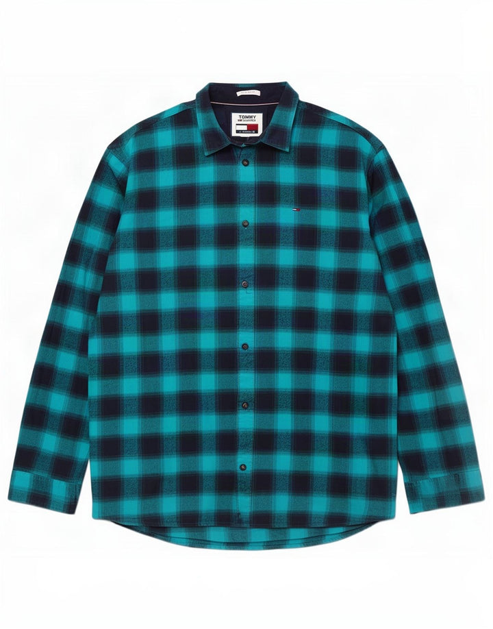 Tommy Hilfiger Camisa de franela de corte regular para hombre 2XL Algodón a cuadros azules