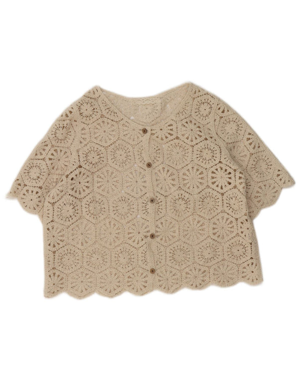Vintage mujer crochet cardigan top Reino Unido 14 beige medio