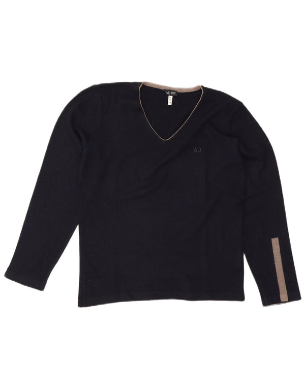 Armani Jeans Hombre Jersey Con Cuello En V De Lana Color Block Azul Marino Medio
