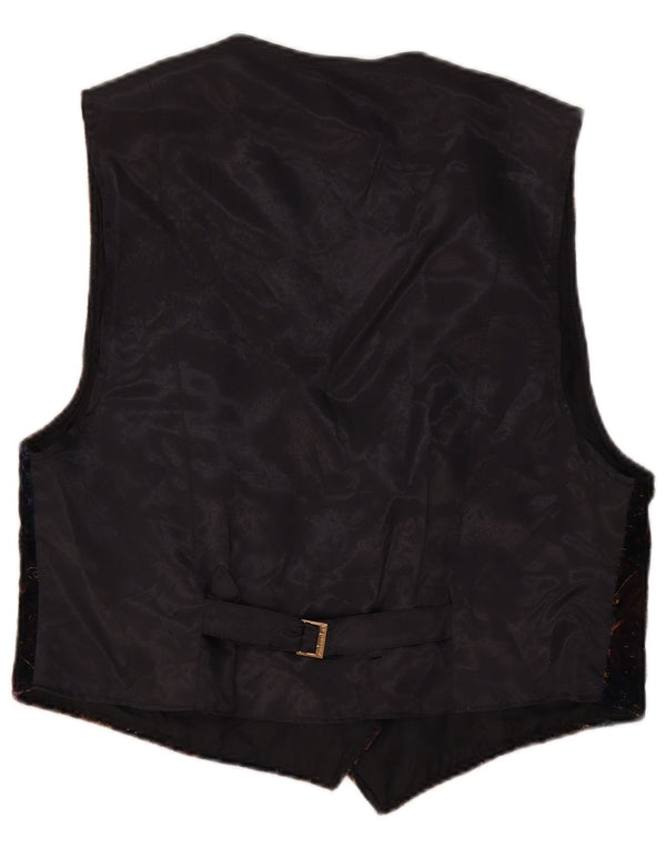 VINTAGE Mujer Terciopelo Chaleco Reino Unido 14 Medio Negro Paisley Algodón