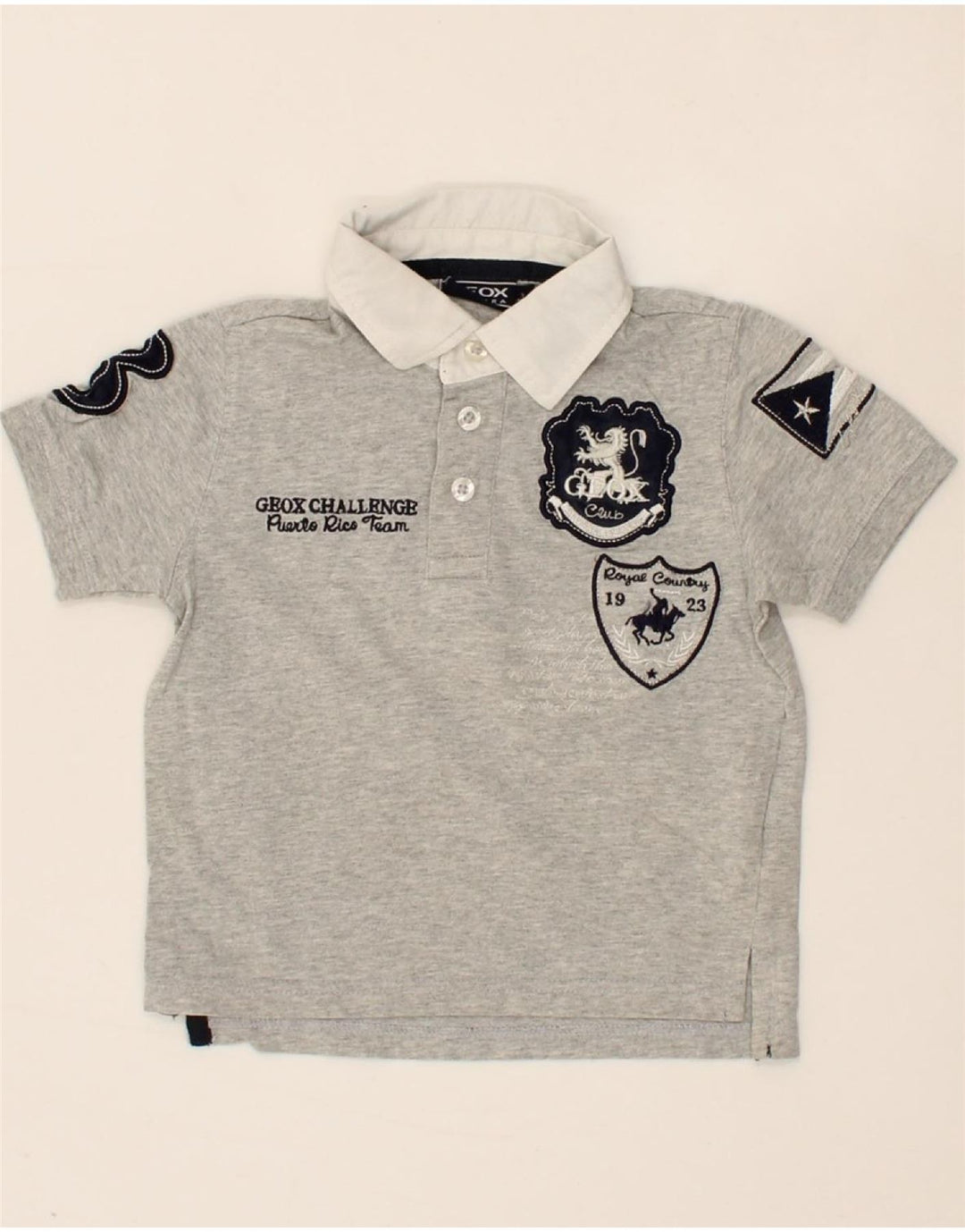 GEOX Boys Graphic Polo Shirt 2-3 Years Grey Cotton Vintage Geox and Second-Hand Geox from Messina Hembry 