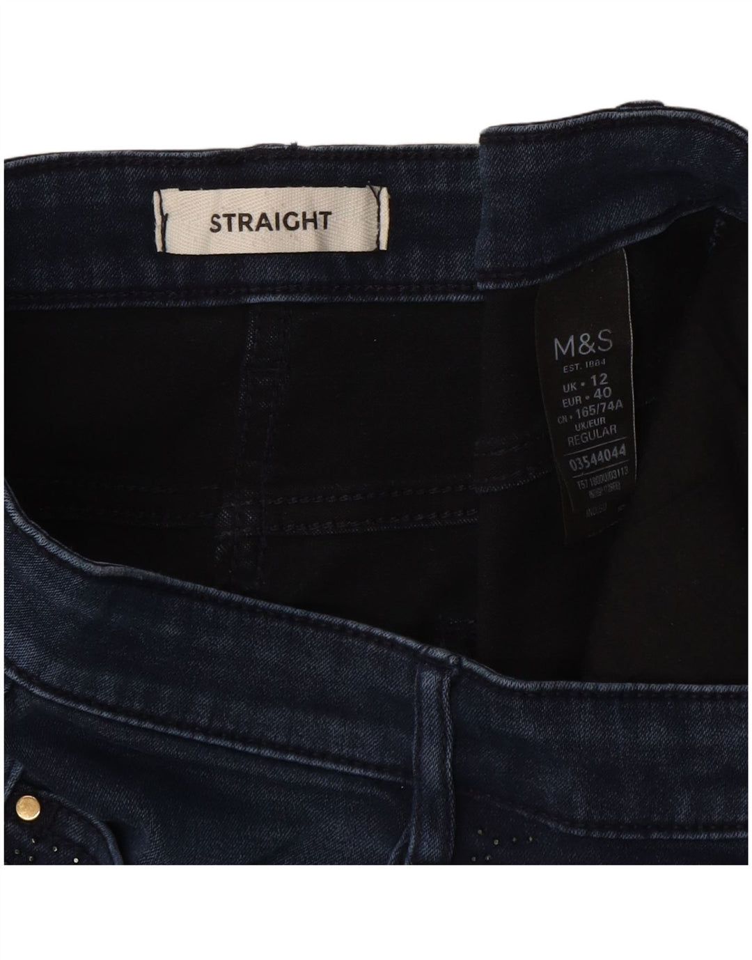 Marks & Spencer Vaqueros rectos para mujer UK 12 Medium W30 L30 Algodón azul