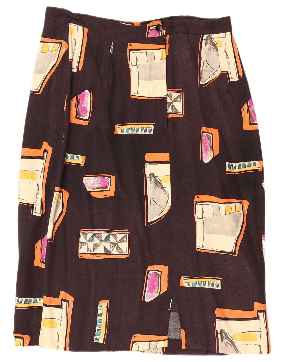 Falda recta vintage para mujer W30 marrón medio geométrico