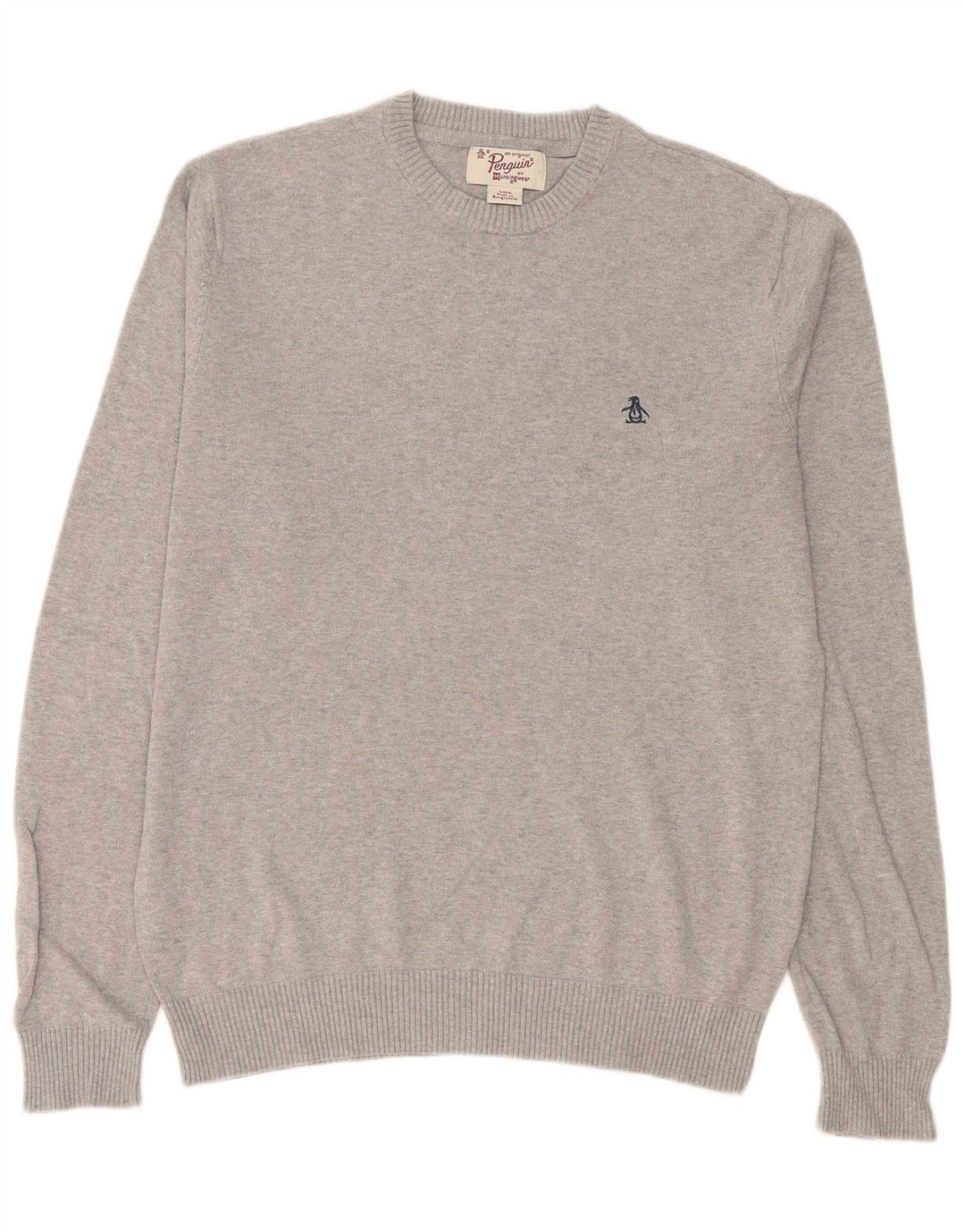Penguin - Jersey de cuello redondo para hombre, talla grande, algodón moteado gris