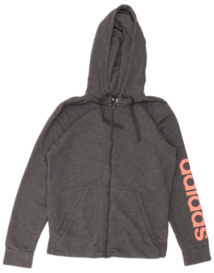 Adidas - Sudadera con capucha para hombre, diseño gráfico con cremallera, talla pequeña, color gris