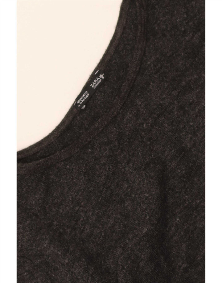 Zara Mujer Crop Top Manga Larga UK 42 Gris Medio