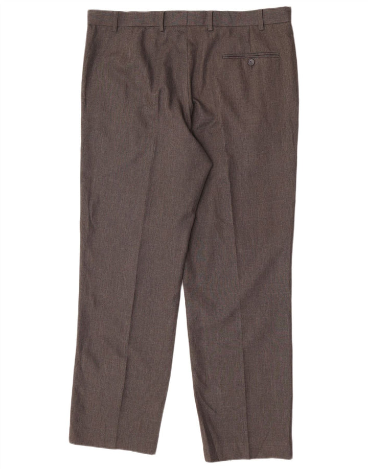 Marks & Spencer Pantalón de traje de corte regular para hombre W38 L31 Poliéster gris