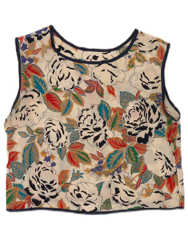 Vintage mujer crop blusa sin mangas Top Reino Unido 10 pequeño multicolor floral