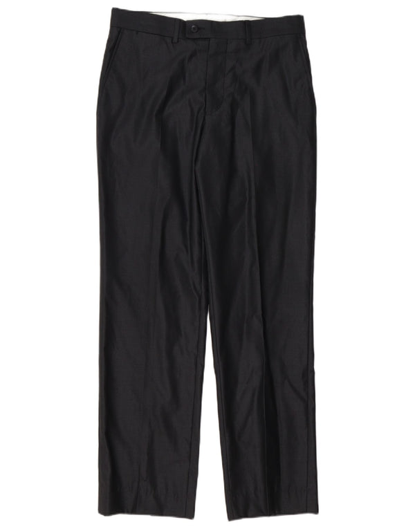 Zara Pantalón de traje recto para hombre EU 38 Small W30 L30 Poliéster negro