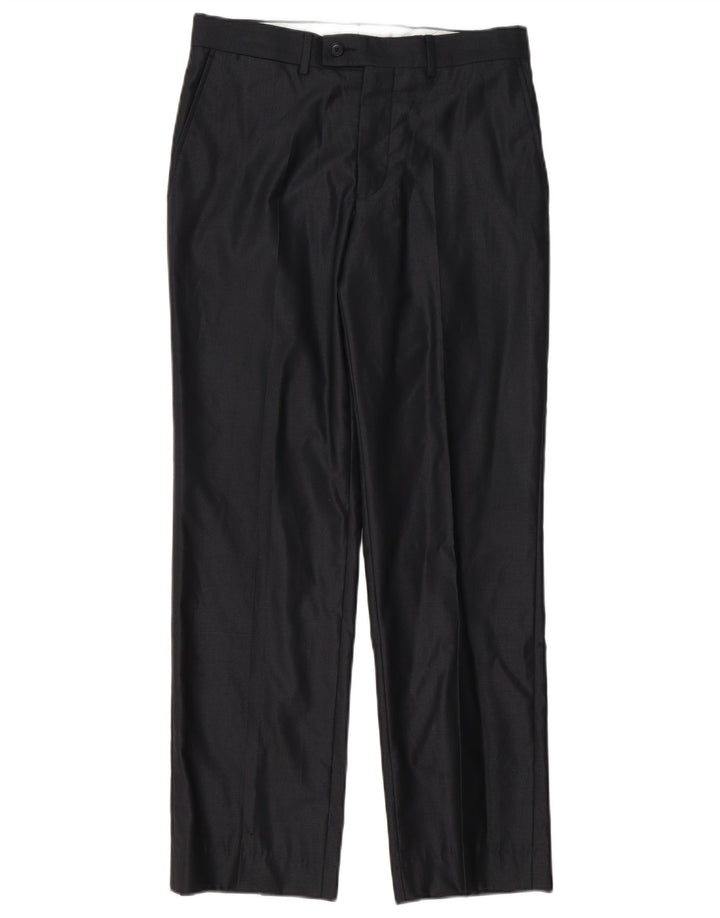 Zara Pantalón de traje recto para hombre EU 38 Small W30 L30 Poliéster negro