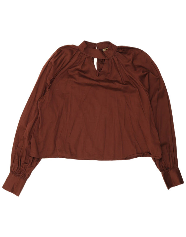 Biba Blusa corta de manga larga para mujer UK 44 Grande Algodón marrón