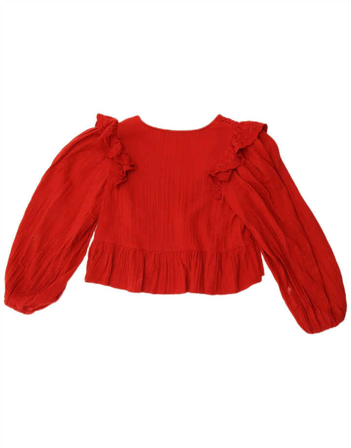 Zara Blusa Corta De Manga Larga Para Mujer Top UK 10 Small Poliéster Rojo