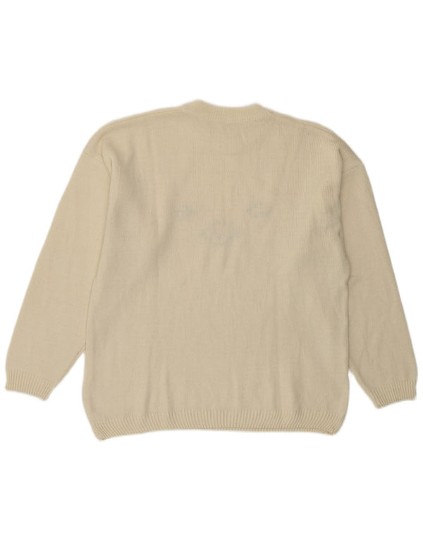 Vintage mujer cuello redondo jersey suéter Reino Unido 14 medio de lana blanca