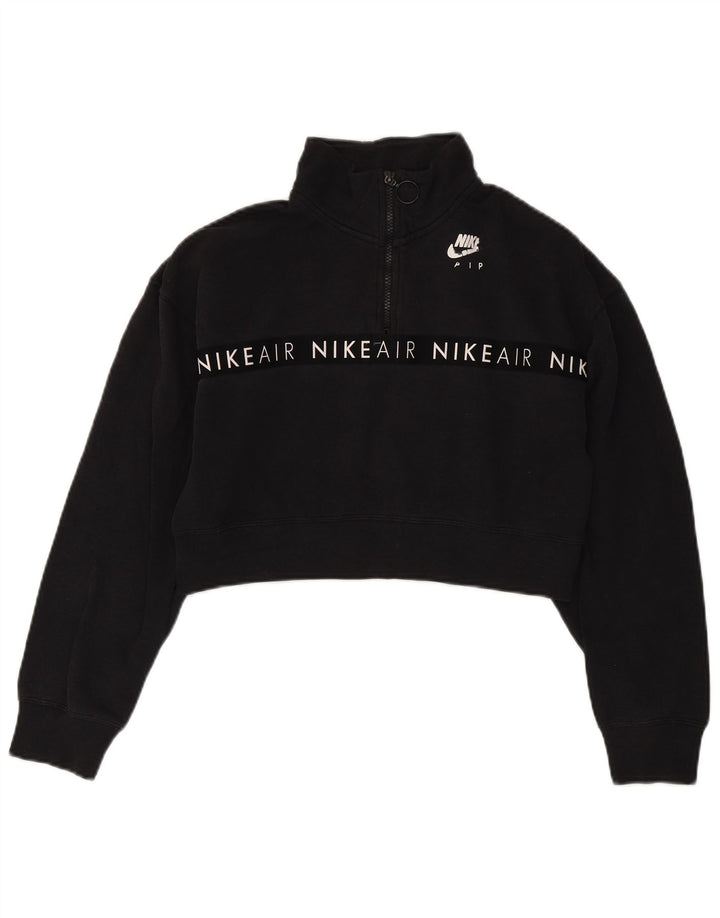 Nike Mujer Oversize Graphic Crop Sudadera Jumper UK 10 Small Negro