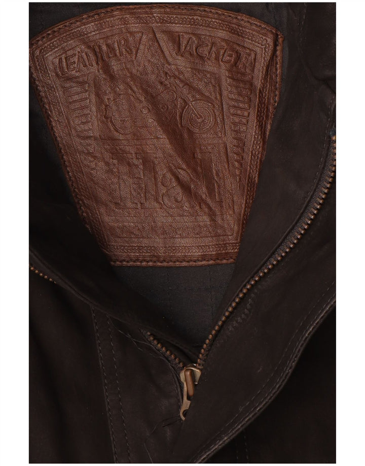 Vintage hombres cuero abrigo Reino Unido 40 cuero negro grande
