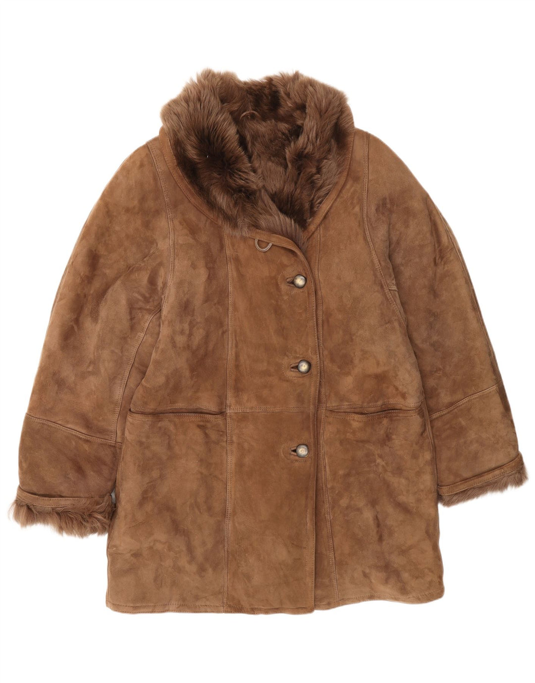 Vintage mujer shearling chaqueta IT 46 grande marrón clásico