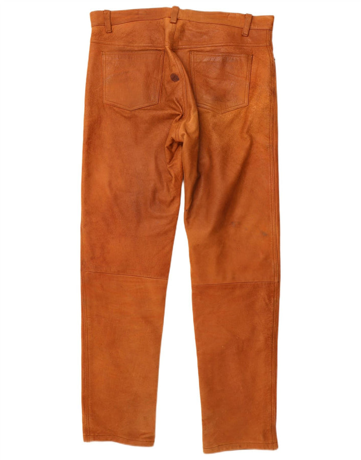 Pantalones de cuero rectos vintage para hombre W36 L33 cuero marrón