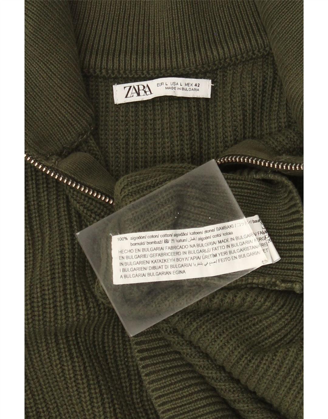 ZARA Hombre Jersey con cuello con cremallera Jersey Large Algodón verde