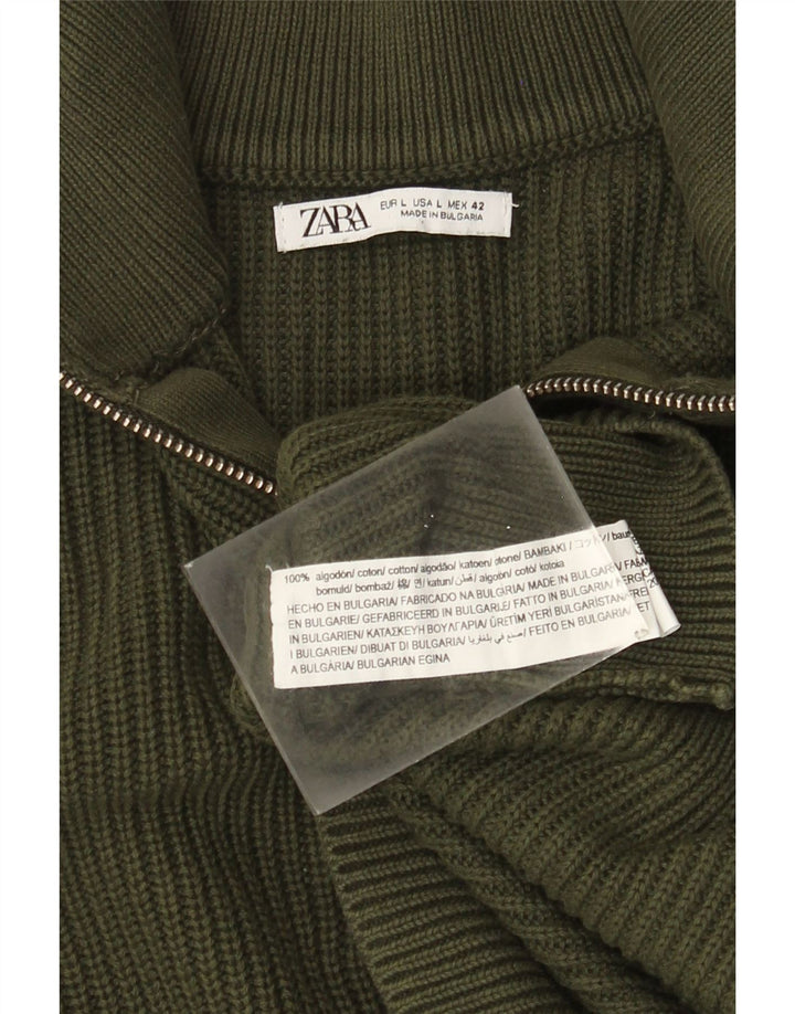 ZARA Hombre Jersey con cuello con cremallera Jersey Large Algodón verde