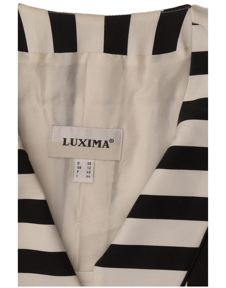 Vintage mujer 5 botones Blazer chaqueta Reino Unido 12 algodón a rayas negro medio