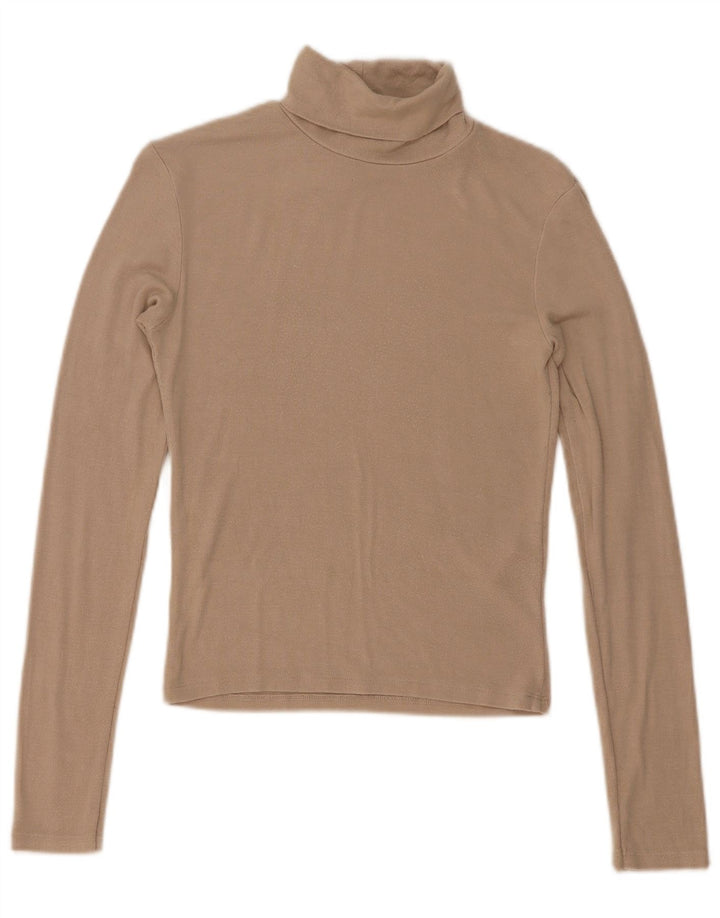Zara Mujer Crop Top Manga Larga UK 8 Small Viscosa Beige