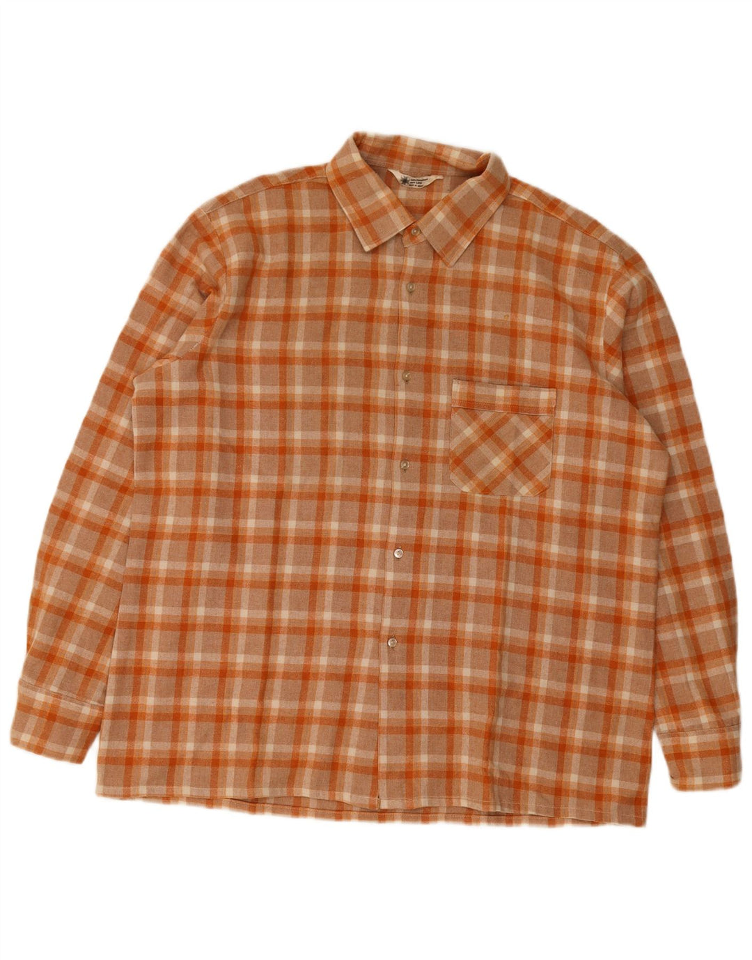 Vintage hombres franela camisa grande naranja cuadros poliéster
