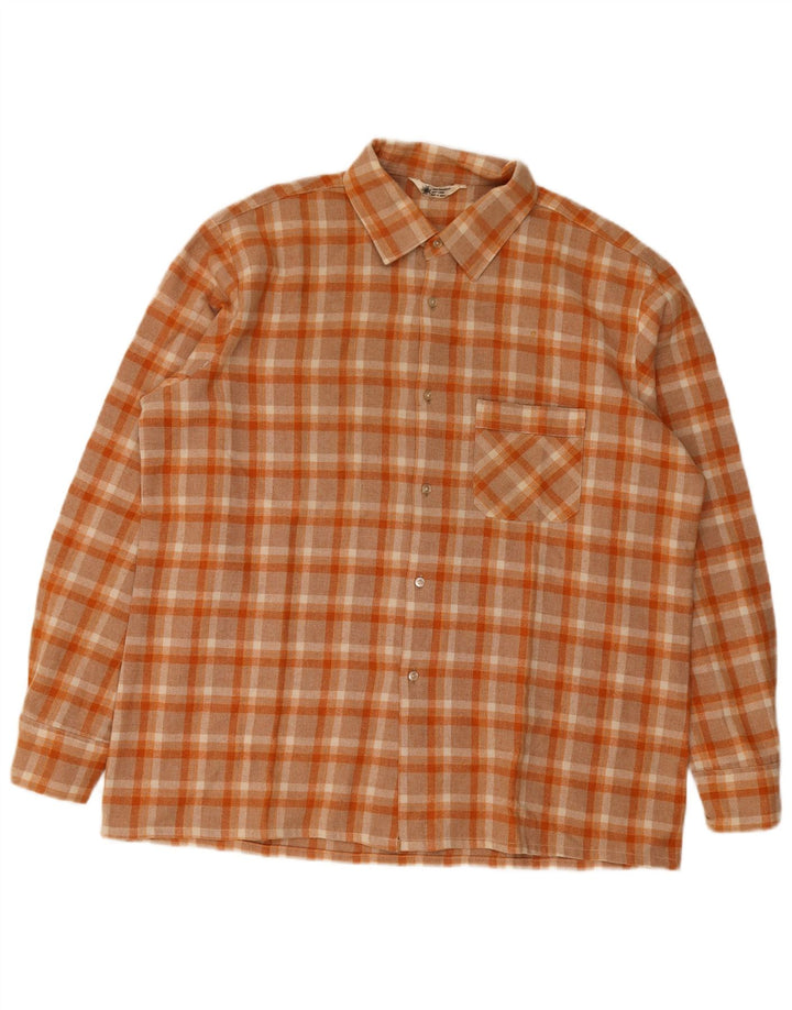 Vintage hombres franela camisa grande naranja cuadros poliéster