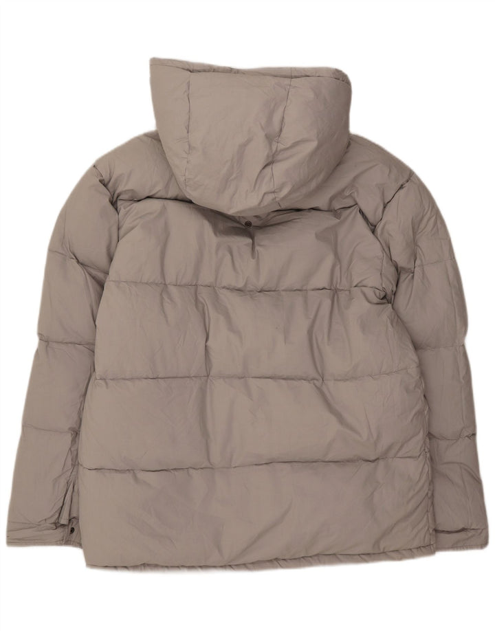 Vintage hombres con capucha reversible chaqueta acolchada Reino Unido 38 algodón gris medio